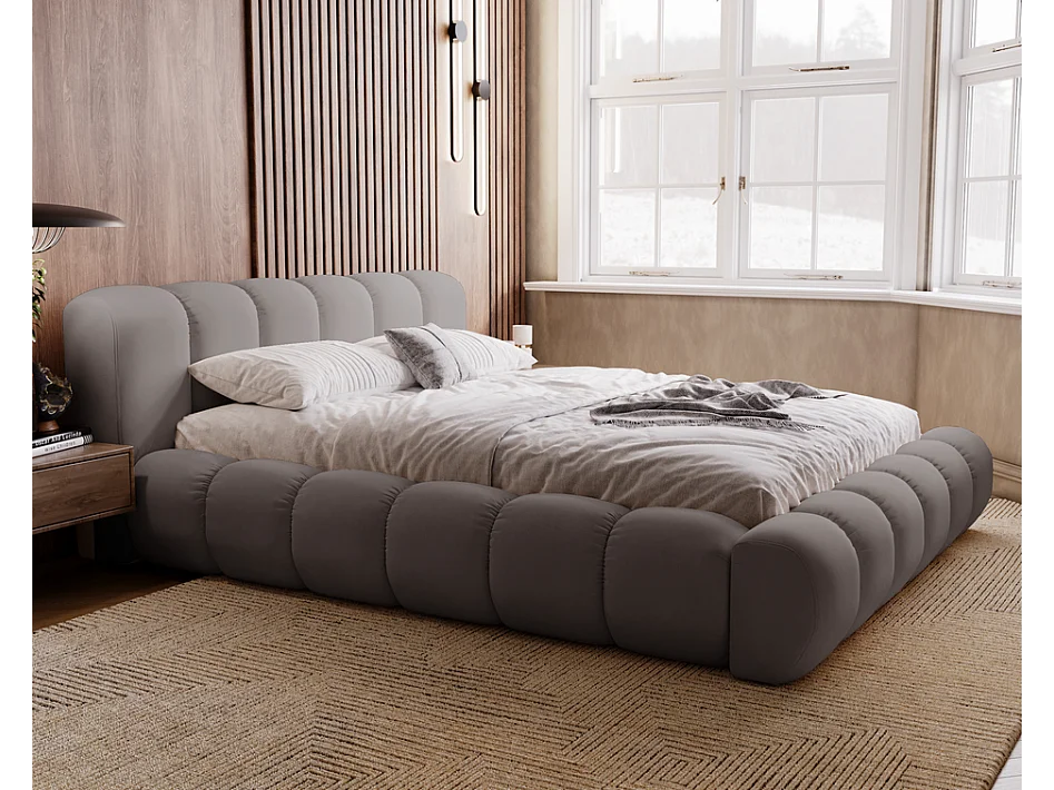 Emporius gestoffeerd bed 140x200 Cloud - Gestoffeerd Hoofdeinde, Lattenbodem, Opbergruimte - Tweepersoonsbed Fluweel - Donkergrijs (Jupiter 22)