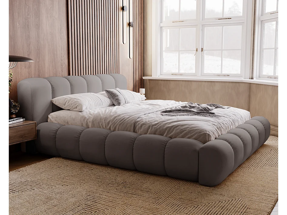 Emporius Lit avec sommier 140x200 Cloud - Lit rembourré, Lit adulte - Lit double avec Rangement, tête de lit - Velvet Gris foncé (Jupiter 22)