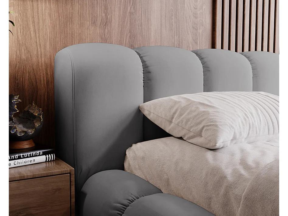 Emporius Lit avec sommier 140x200 Cloud - Lit rembourré, Lit adulte - Lit double avec Rangement, tête de lit - Velvet Gris foncé (Jupiter 22)