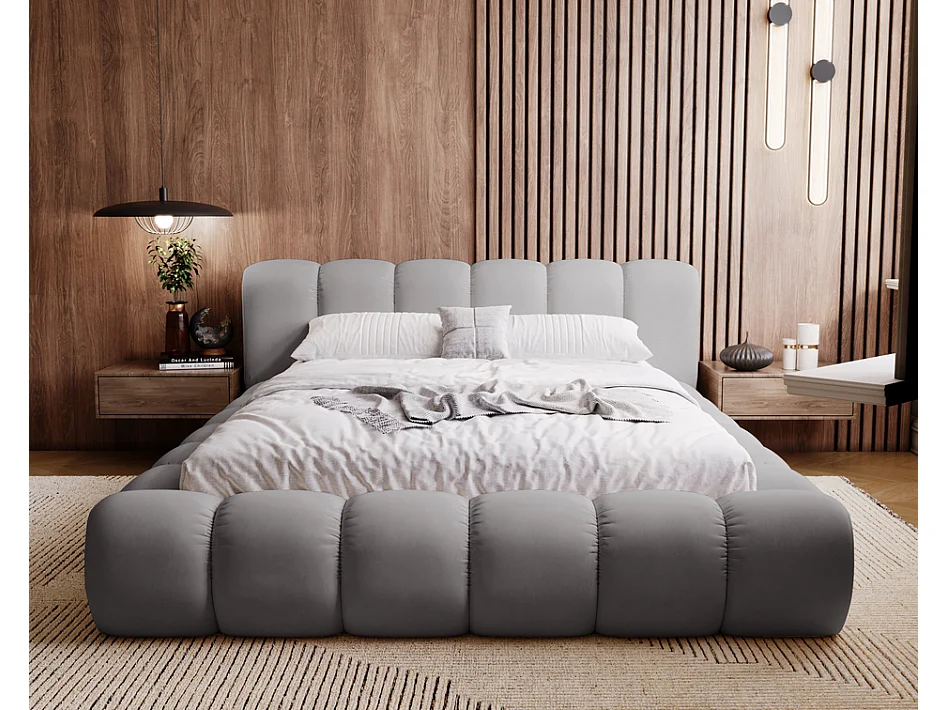 Emporius Lit avec sommier 140x200 Cloud - Lit rembourré, Lit adulte - Lit double avec Rangement, tête de lit - Velvet Gris foncé (Jupiter 22)
