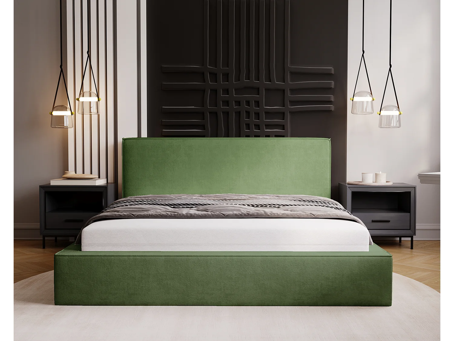 Emporius Amare łóżko dwuosobowe z pojemnikiem - łózko tapicerowane 180x200 w nowoczesnym stylu - tkanina velvet, zielony (Komodo 61)