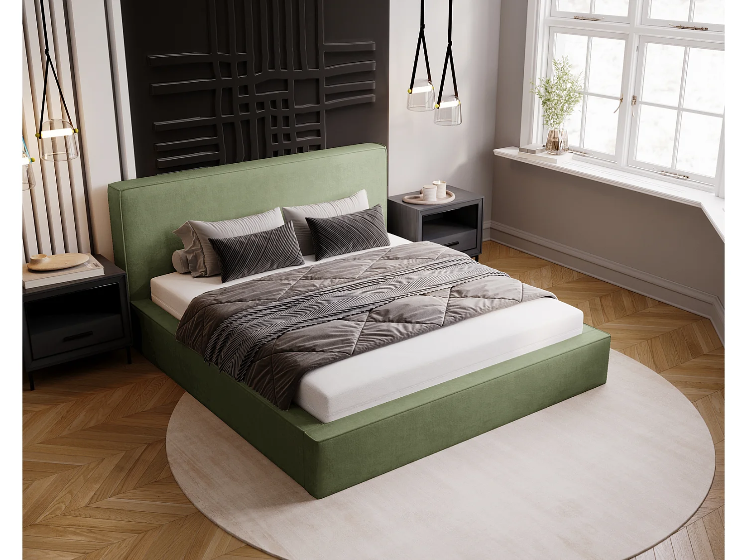 Emporius Lit double, lit adulte avec Rangement 180x200 cm Amare - Velour Vert (Komodo 61)
