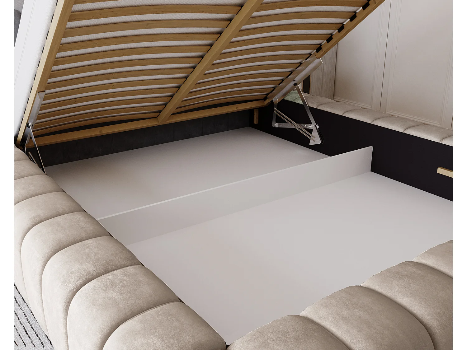 Emporius Lit avec Rangement 140x200cm Como, Lit capitonné, Lit adulte  - Mousse épaisse, tissu Velvet Beige (Whisper 2)