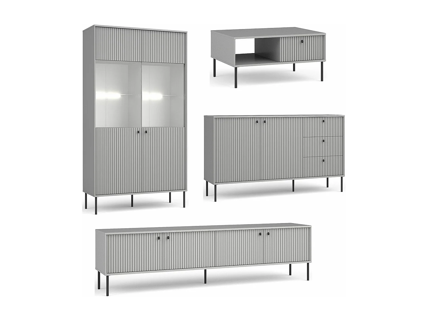 WOHNZIMMER-SET Iris grau matt 4-teilig