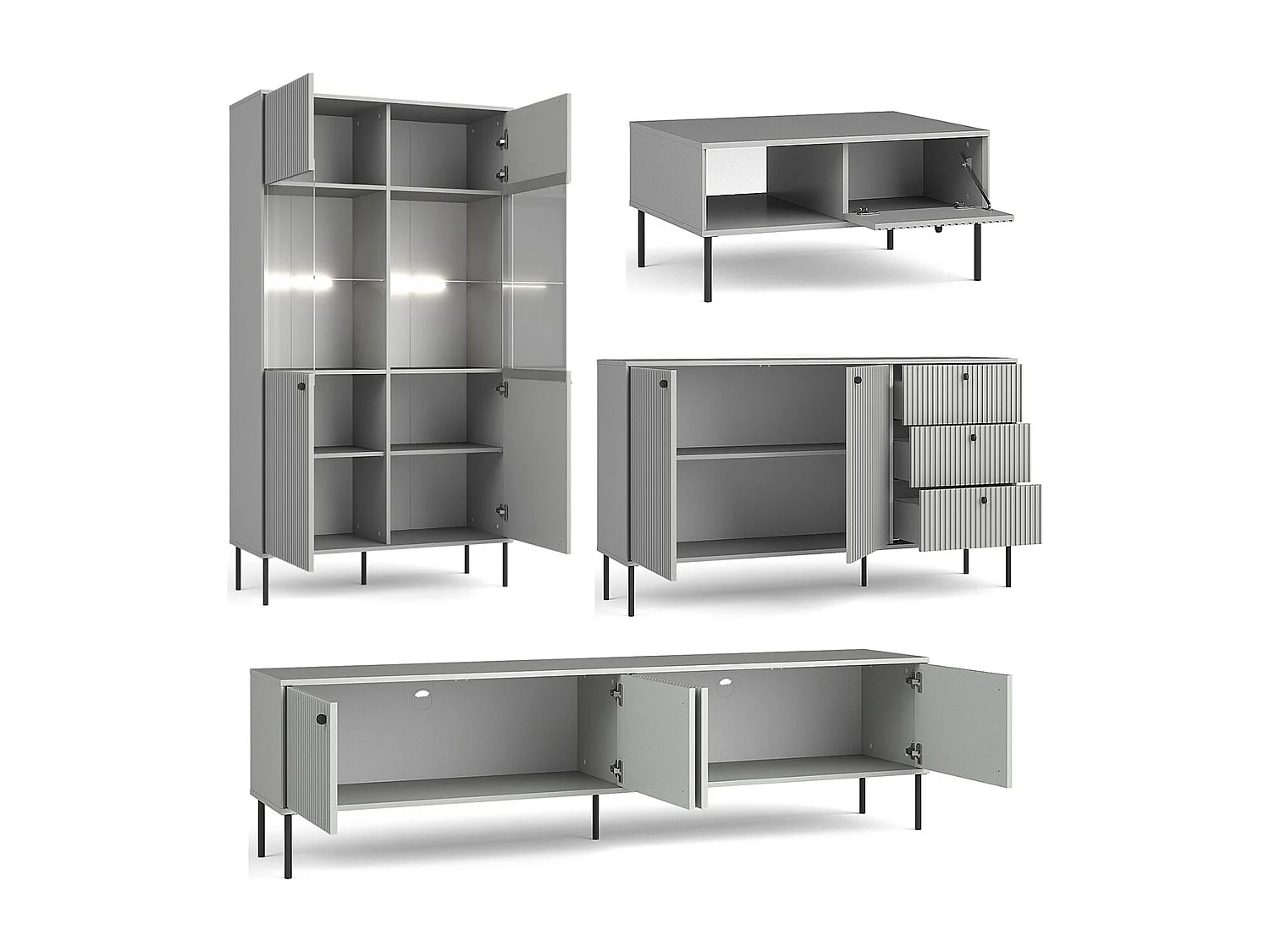 WOHNZIMMER-SET Iris grau matt 4-teilig