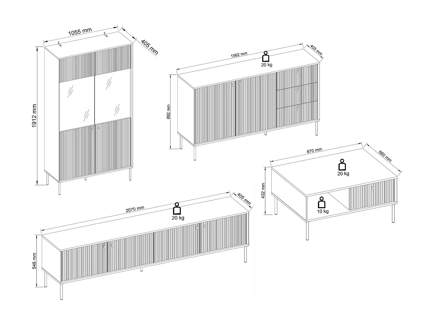 WOHNZIMMER-SET Iris grau matt 4-teilig