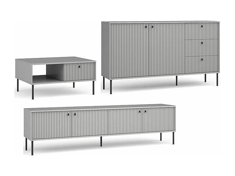 WOHNZIMMER-SET Iris grau matt 3-teilig