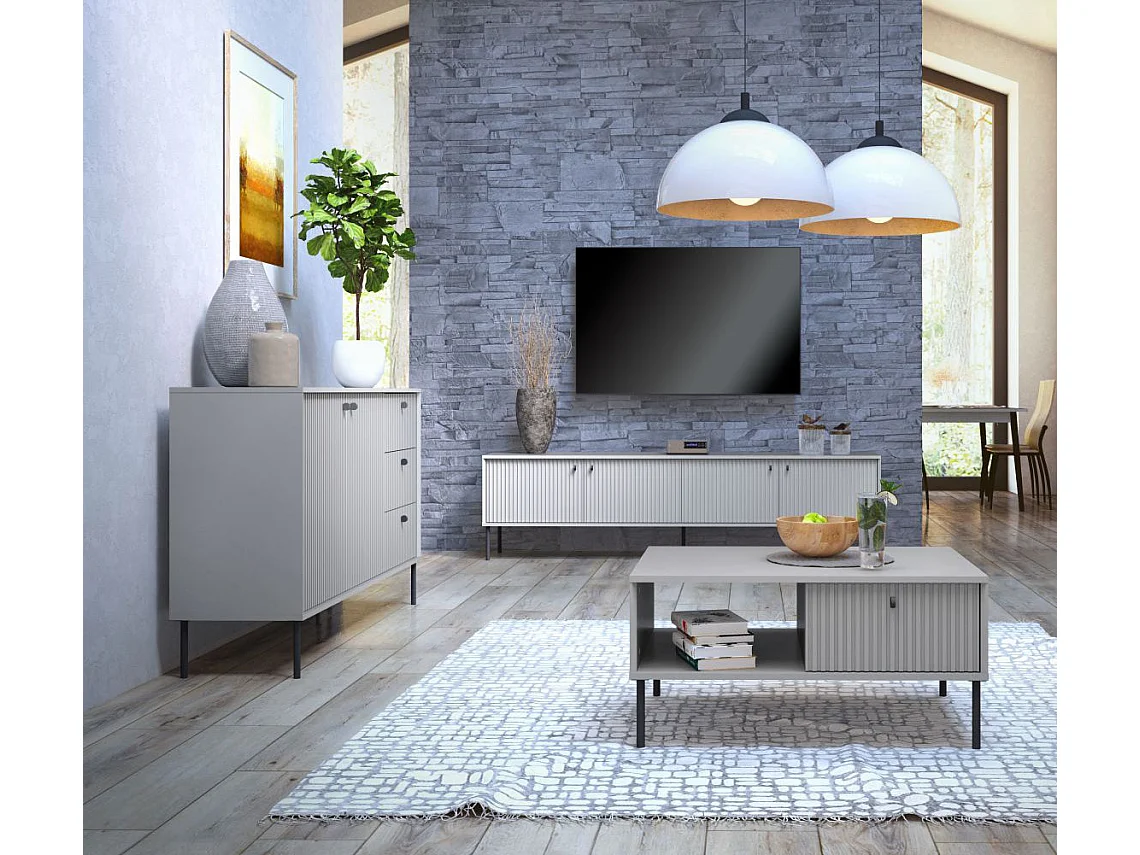 WOHNZIMMER-SET Iris grau matt 3-teilig