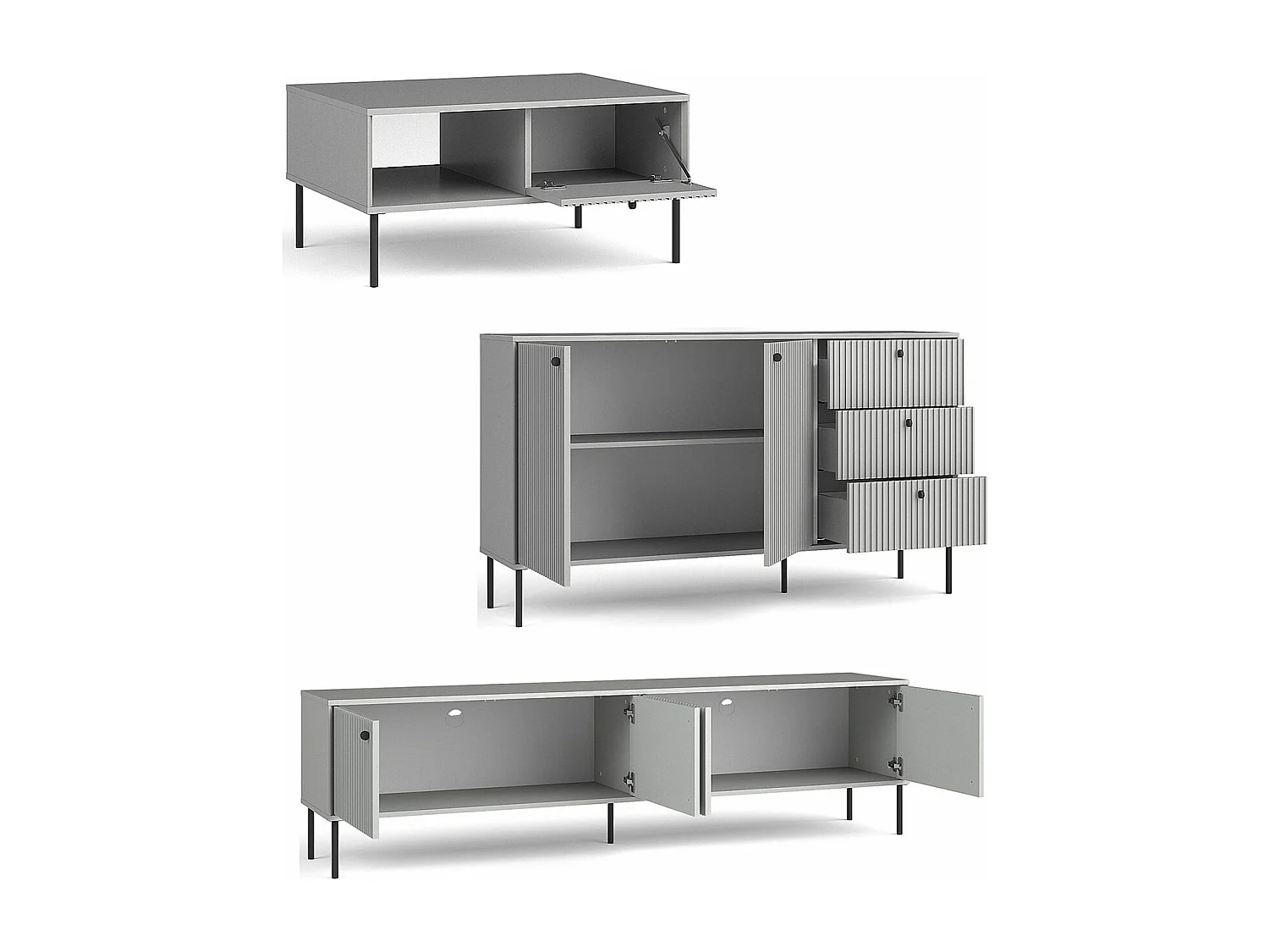 WOHNZIMMER-SET Iris grau matt 3-teilig