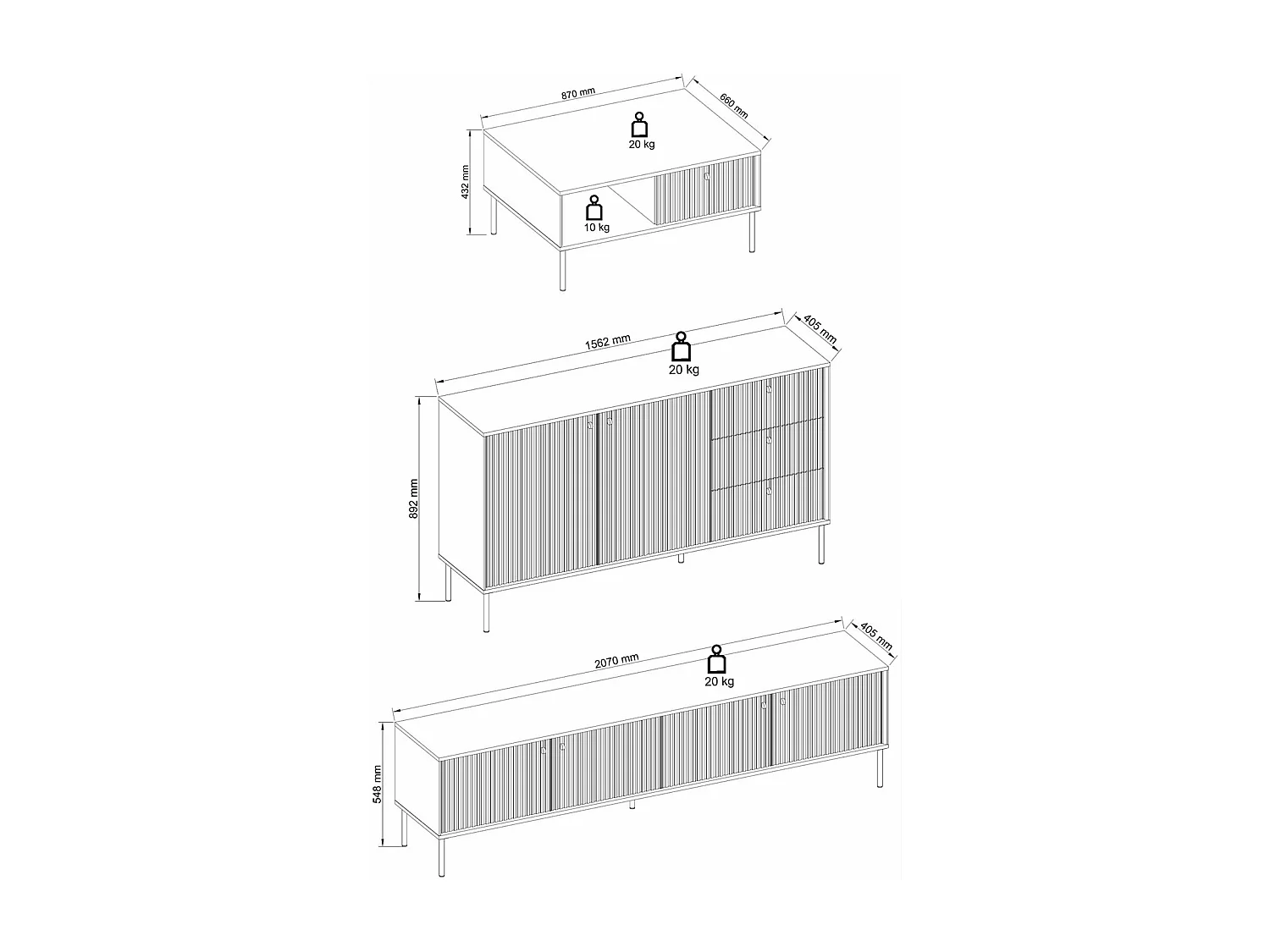 WOHNZIMMER-SET Iris grau matt 3-teilig