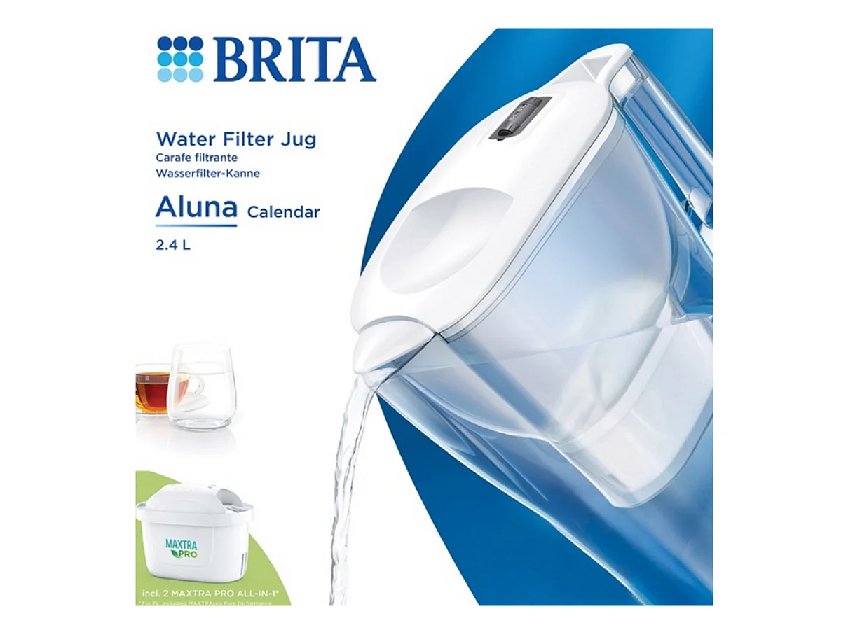 Caraffa filtrante Aluna Calendar Blanc con 2 cartucce Brita per un'acqua pura e gustosa
