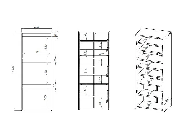 SCHUHSCHRANK Hyga Pinie weiß / anthrazit 50 / 34 / 125cm