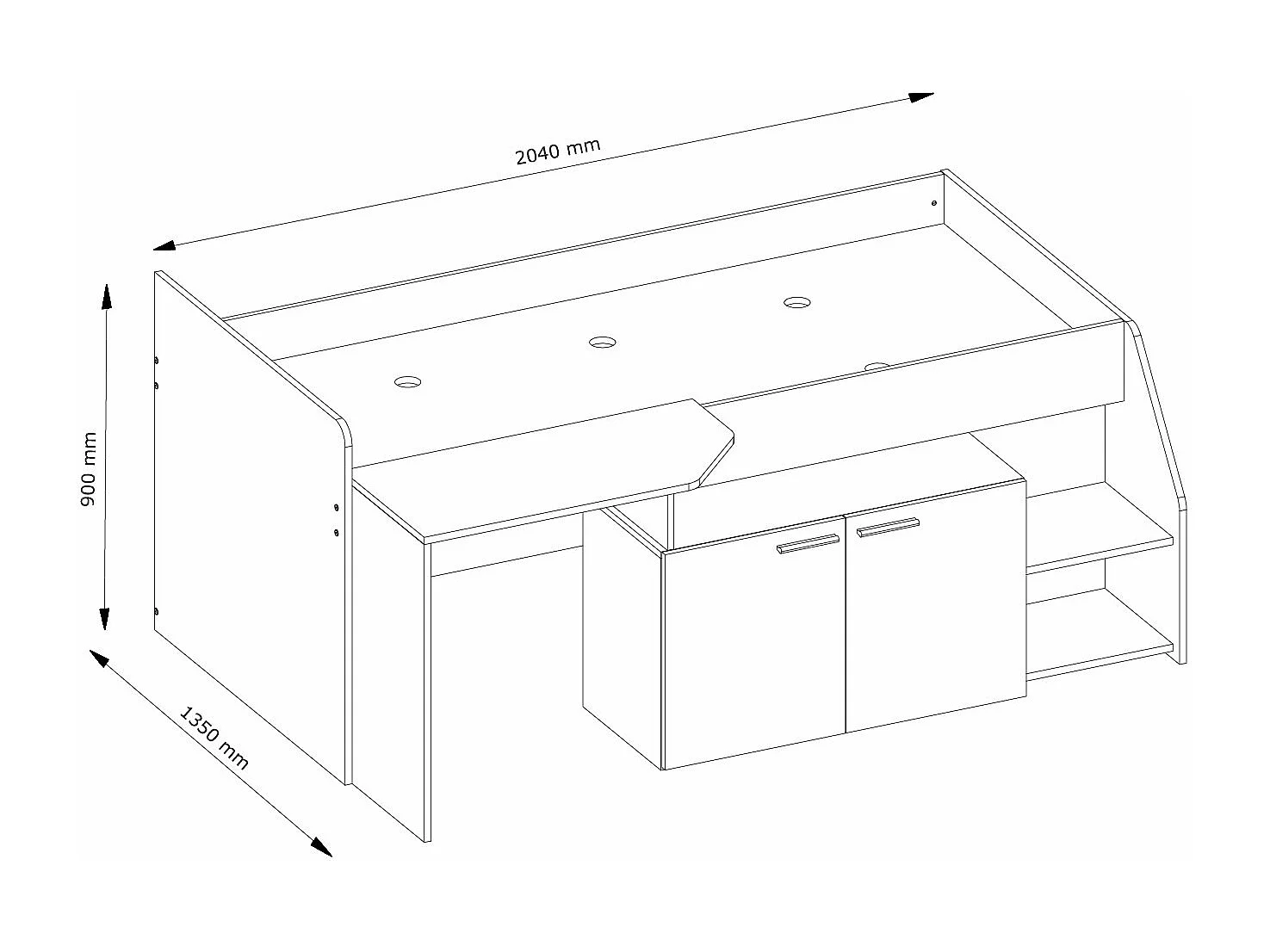 BETTKOMBINATION MIT KOMMODE & TISCH Multi weiß / grau 135 / 204 / 90cm