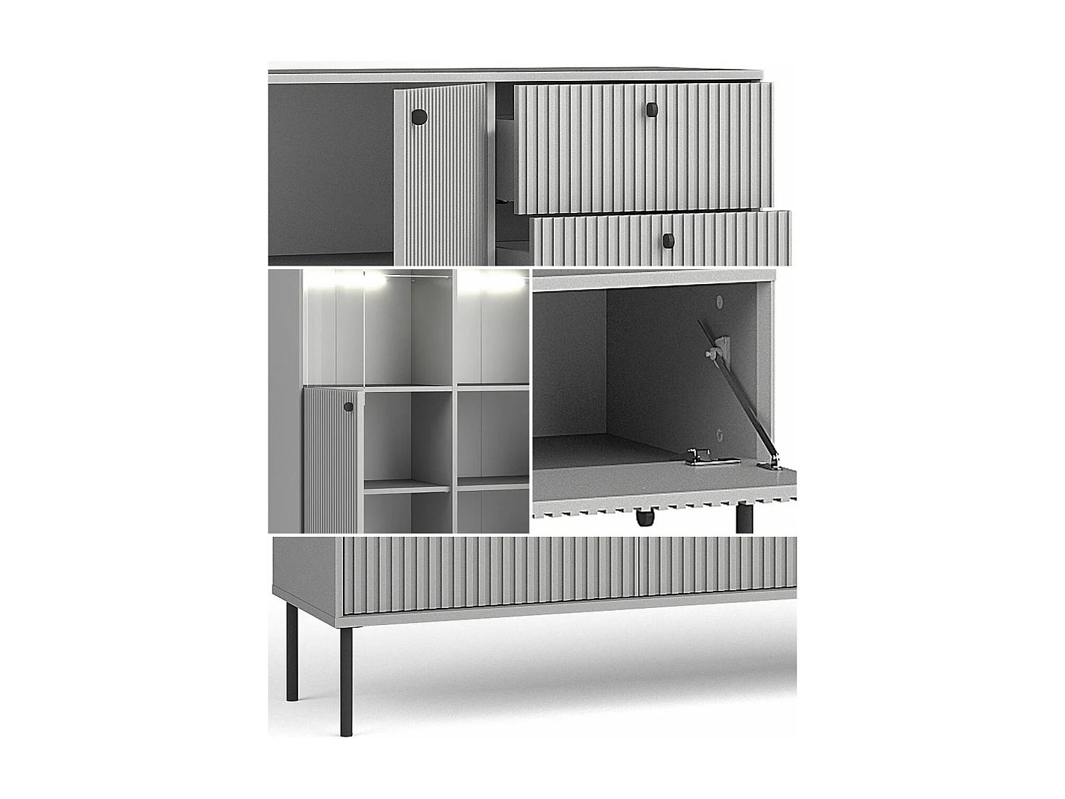 VITRINE Iris grau matt 105 / 41 / 191cm