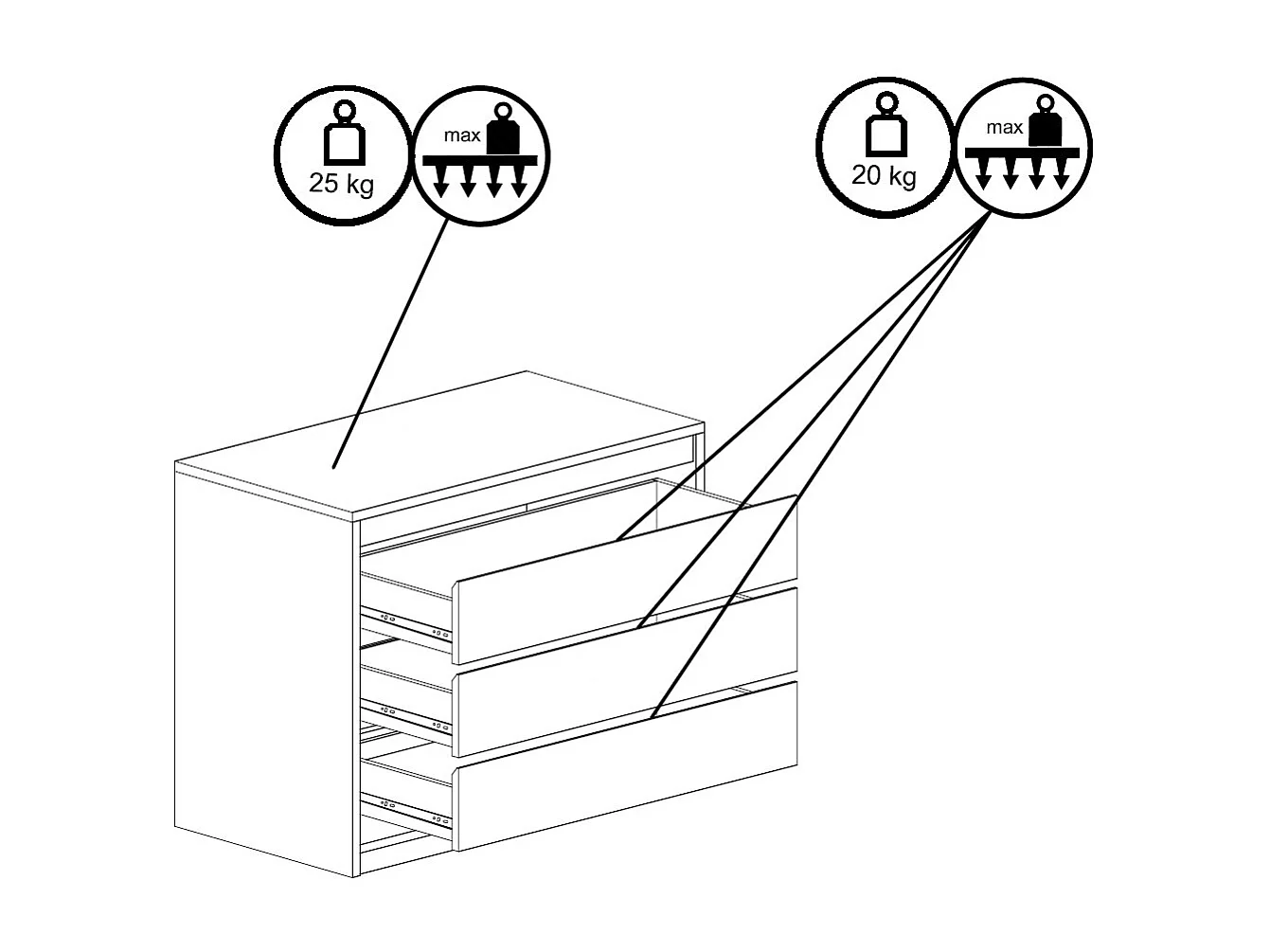 KOMMODE Italia weiß matt / weiß hochglanz 110 / 46 / 87cm