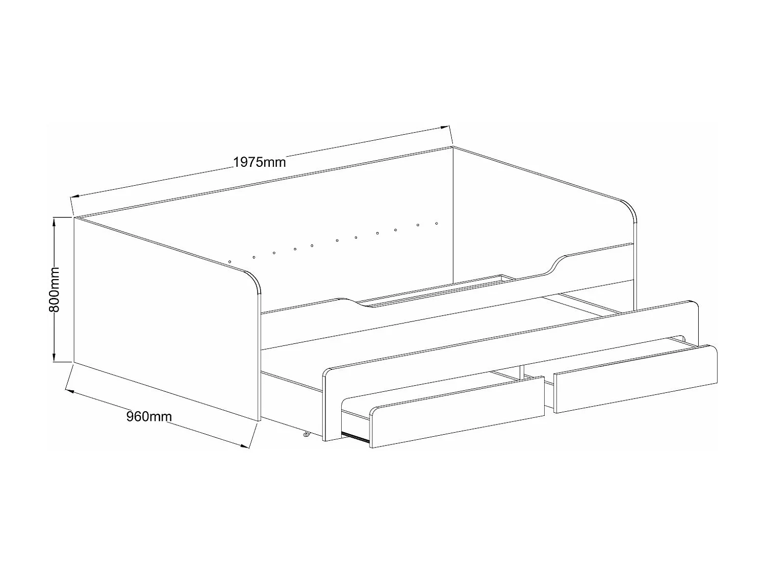 BETT MIT AUSZIEHLIEGE Rico weiß 96 / 197,5 / 80cm