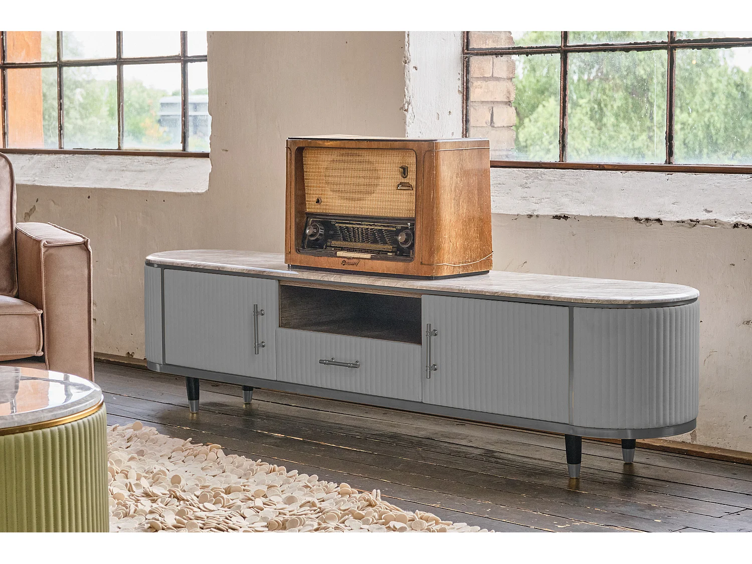 Lowboard - Grau Kunstleder - MARIA