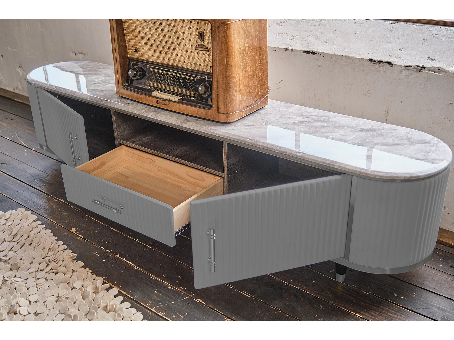 Lowboard - Grau Kunstleder - MARIA