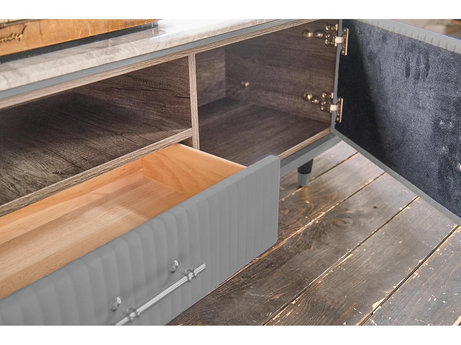 Lowboard - Grau Kunstleder - MARIA