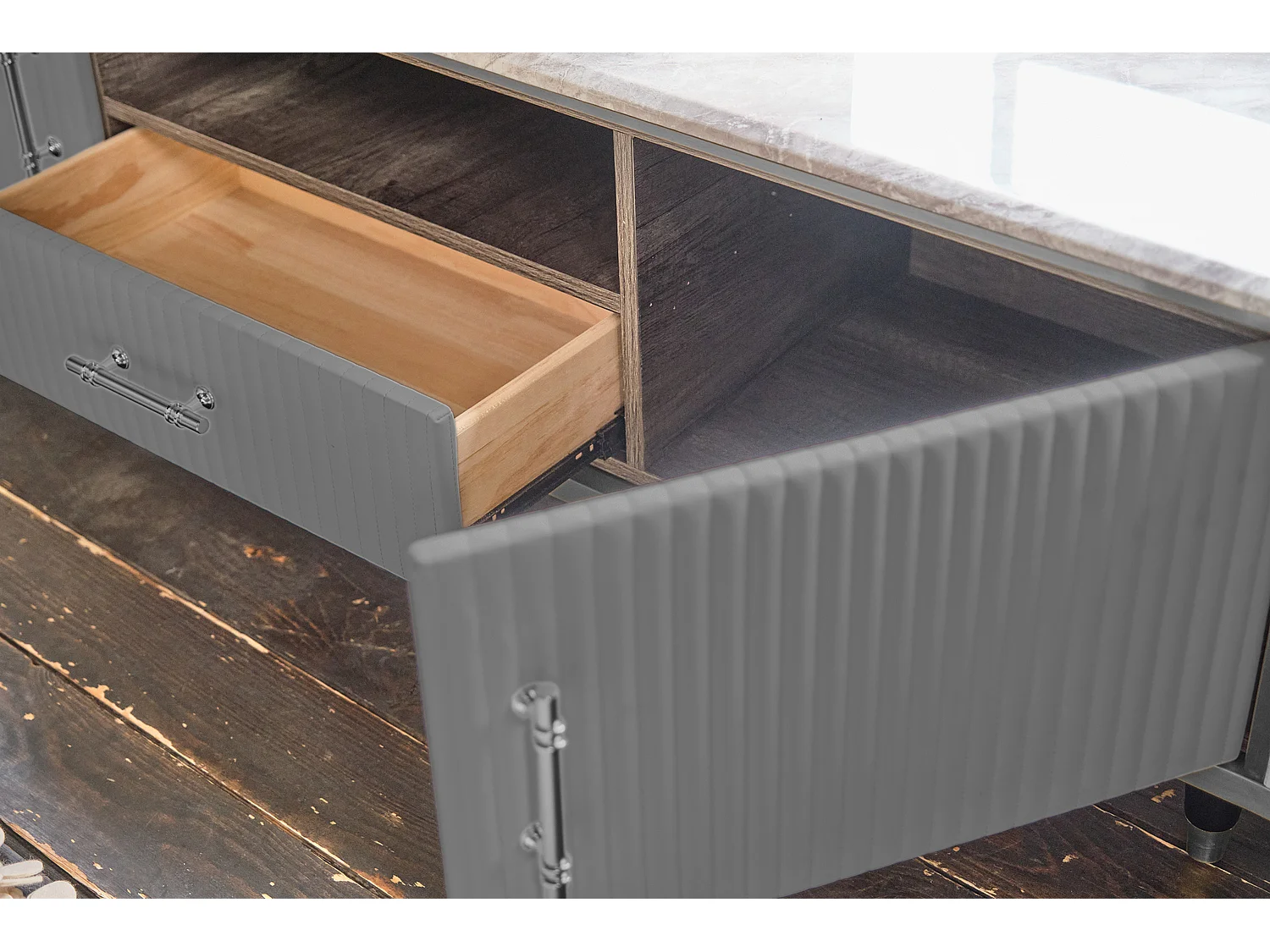 Lowboard - Grau Kunstleder - MARIA