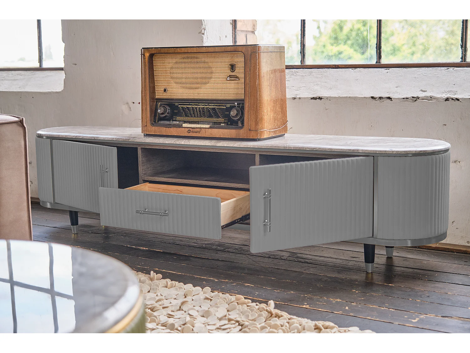 Lowboard - Grijs Imitatieleer - MARIA