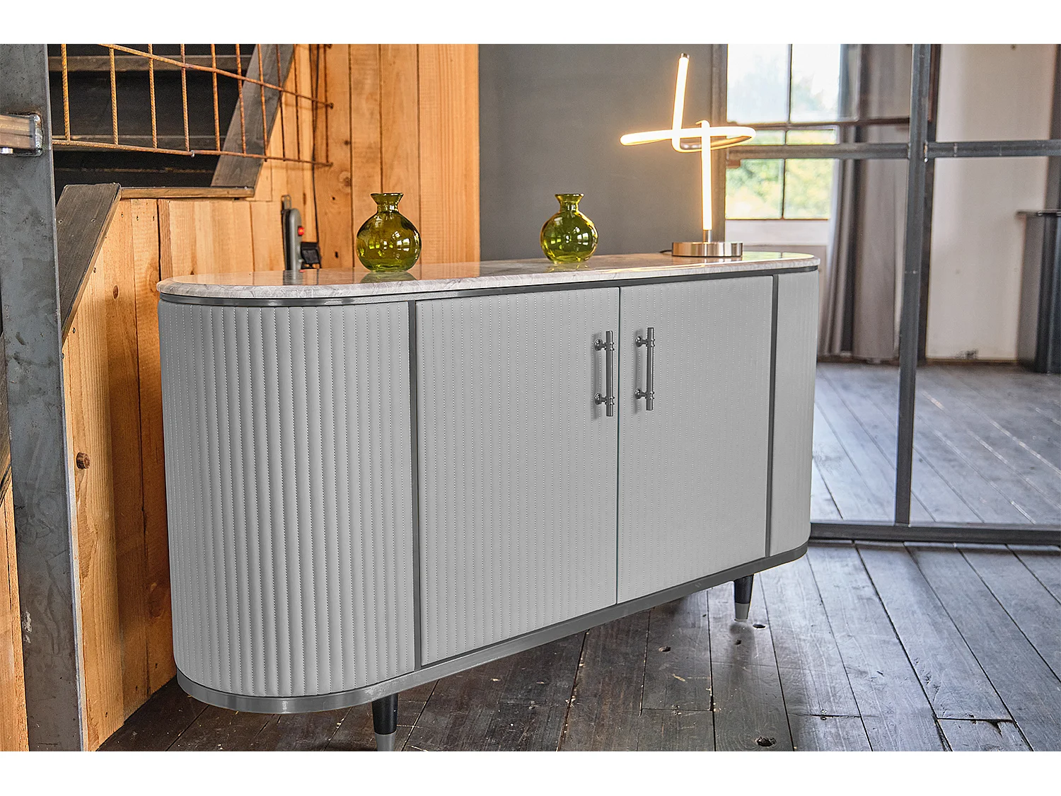 Buffet - Gris Similicuir, marbre - MARIA
