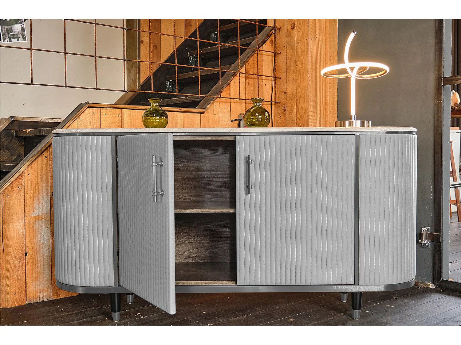 Buffet - Gris Similicuir, marbre - MARIA