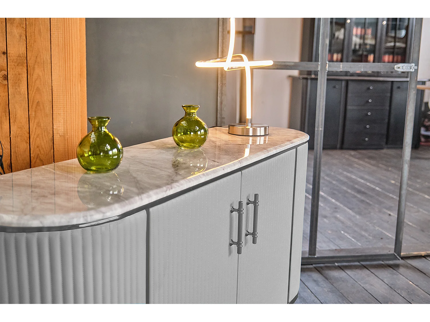 Buffet - Gris Similicuir, marbre - MARIA