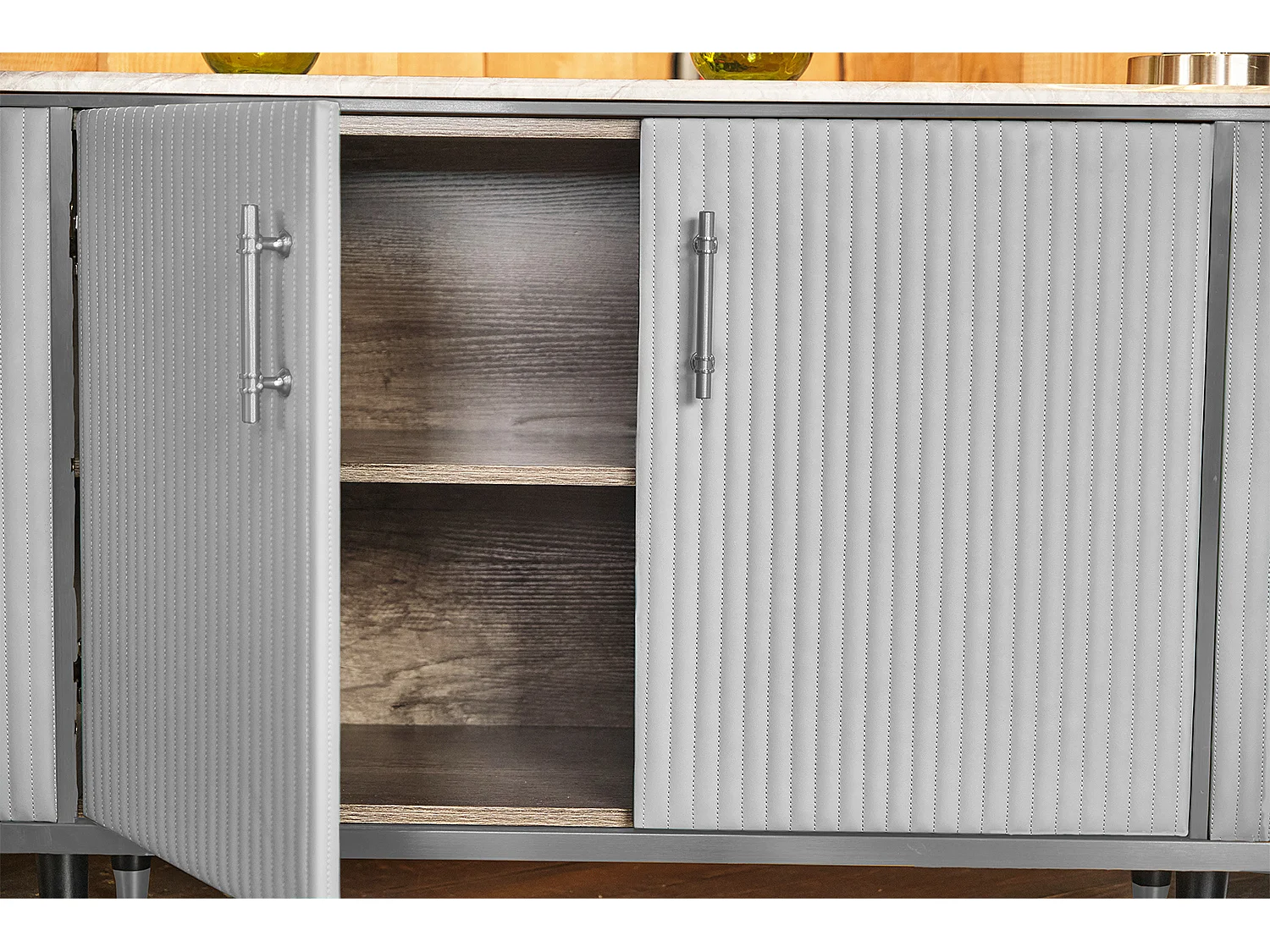 Buffet - Gris Similicuir, marbre - MARIA