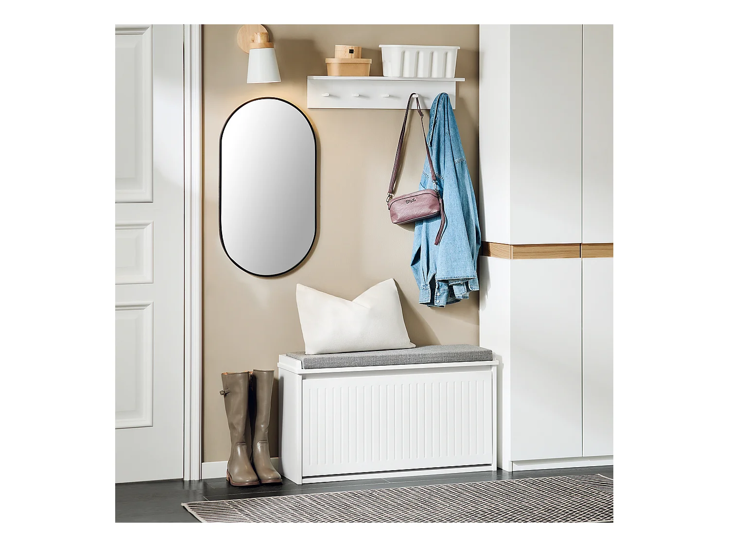 SoBuy FSR98-L-W Banc à Chaussures, Meuble à Chaussures, Meuble d'entrée, avec Assise Coussin Rembourré et Abattant