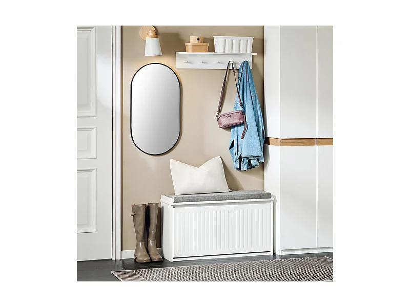 SoBuy FSR98-L-W Banc à Chaussures, Meuble à Chaussures, Meuble d'entrée, avec Assise Coussin Rembourré et Abattant