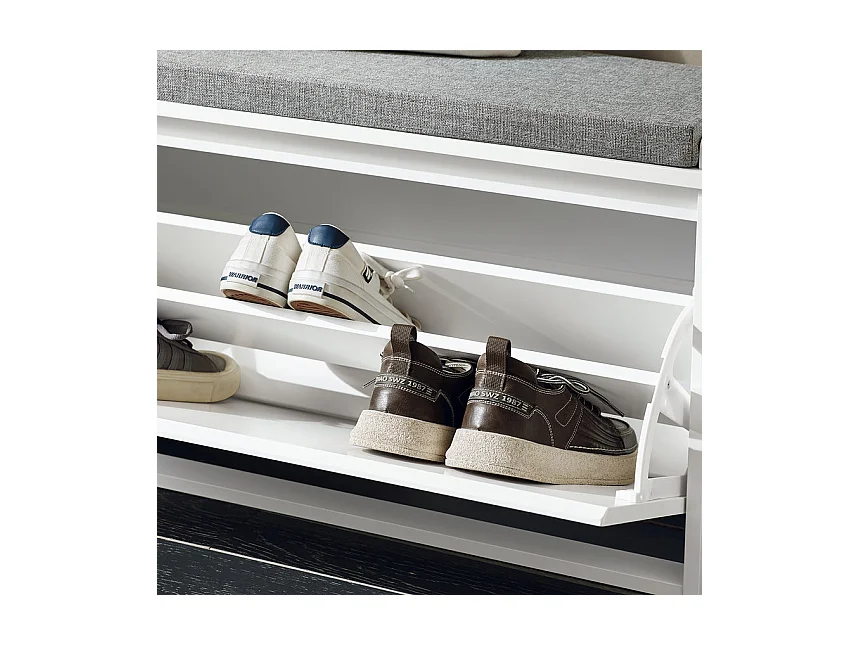 SoBuy FSR98-L-W Banc à Chaussures, Meuble à Chaussures, Meuble d'entrée, avec Assise Coussin Rembourré et Abattant