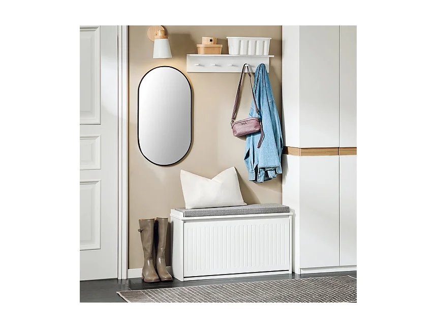 SoBuy FSR98-L-W Banc à Chaussures, Meuble à Chaussures, Meuble d'entrée, avec Assise Coussin Rembourré et Abattant