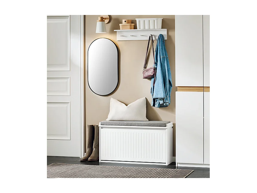 SoBuy FSR98-L-W Banc à Chaussures, Meuble à Chaussures, Meuble d'entrée, avec Assise Coussin Rembourré et Abattant