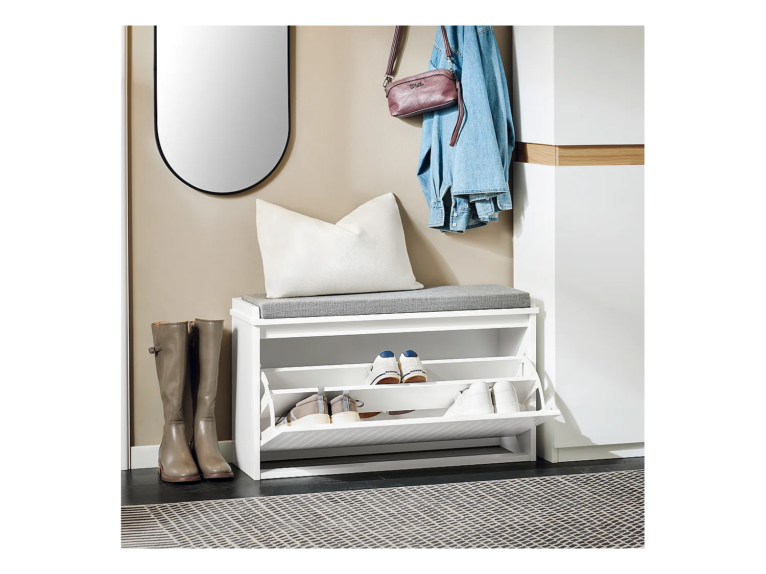 SoBuy FSR98-L-W Banc à Chaussures, Meuble à Chaussures, Meuble d'entrée, avec Assise Coussin Rembourré et Abattant