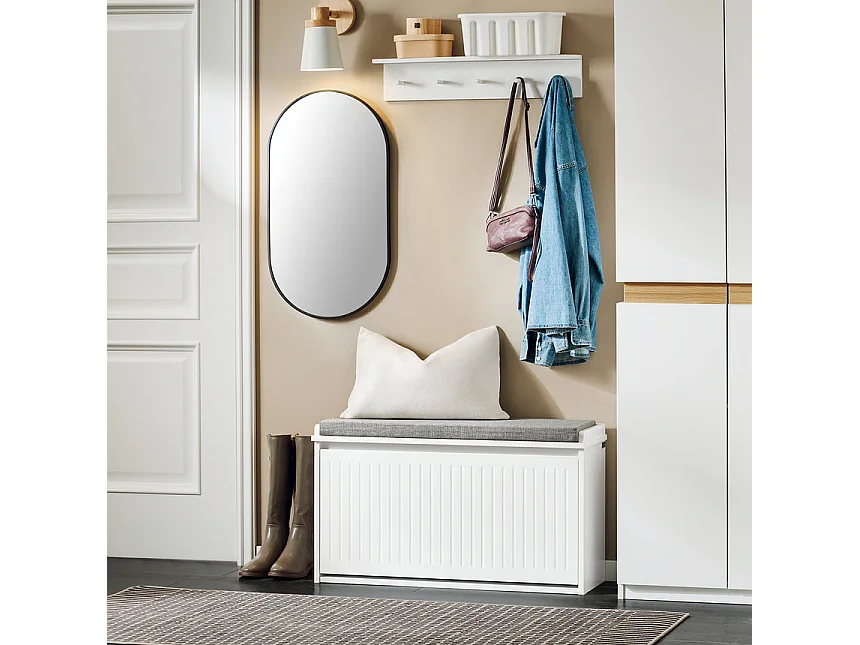 SoBuy FSR98-L-W Banc à Chaussures, Meuble à Chaussures, Meuble d'entrée, avec Assise Coussin Rembourré et Abattant