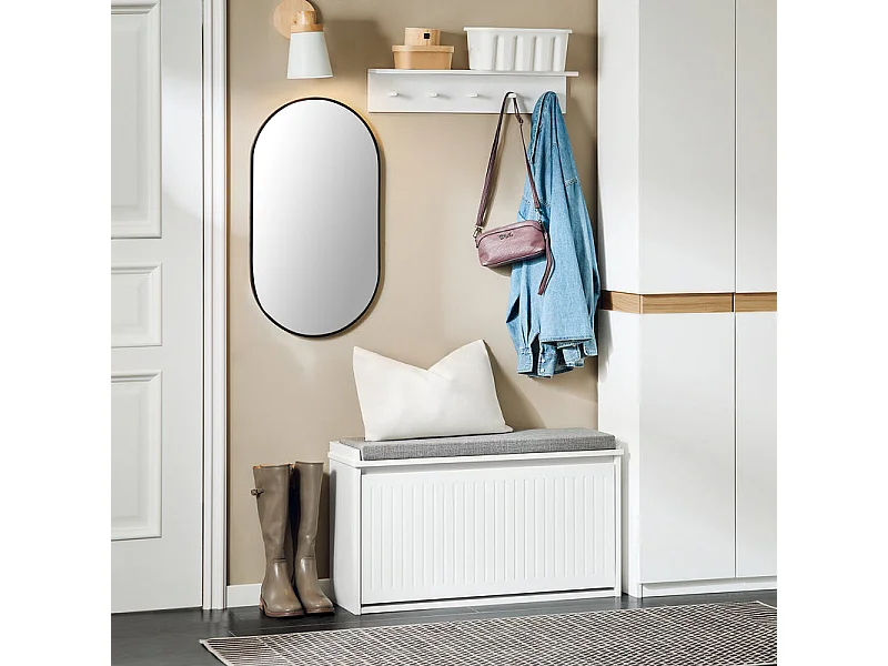 SoBuy FSR98-L-W Banc à Chaussures, Meuble à Chaussures, Meuble d'entrée, avec Assise Coussin Rembourré et Abattant