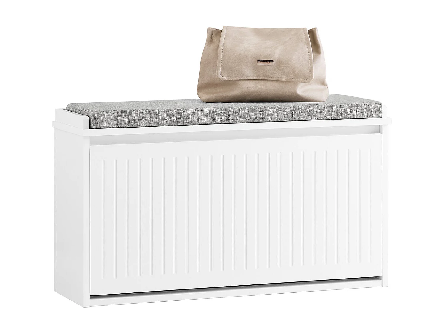 SoBuy FSR98-L-W Banc à Chaussures, Meuble à Chaussures, Meuble d'entrée, avec Assise Coussin Rembourré et Abattant