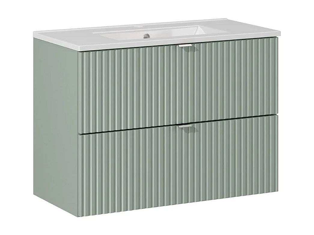 Enkelt håndvask 80 cm 2 skuffer og sokkel Jade Green og træ