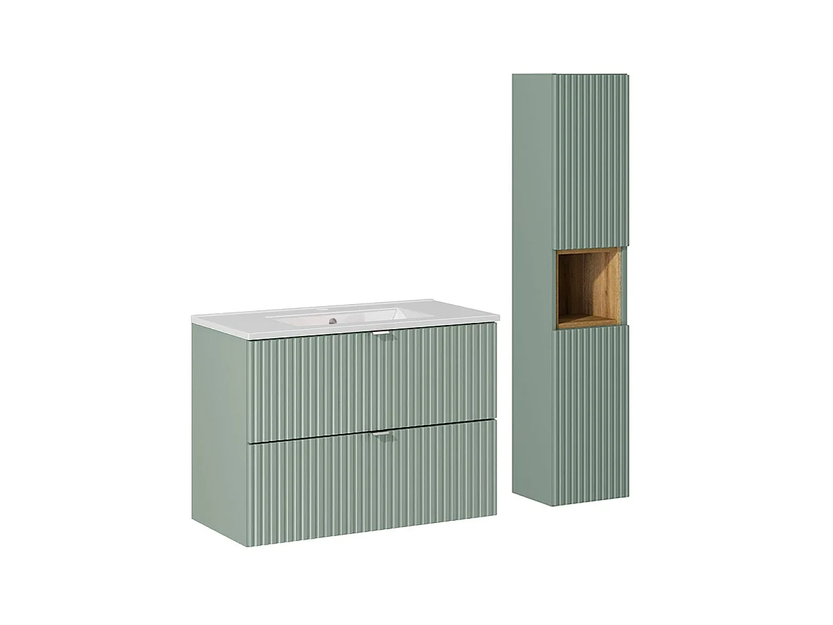Tvättställsskåp 80cm 2 lådor och piedestal Jade Grön och trä