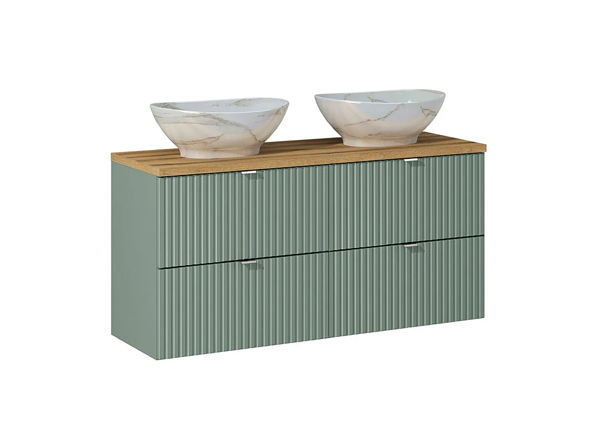 Set van 120cm dubbele wastafel met 4 lades en 3 wandkasten Jade Green en Wood
