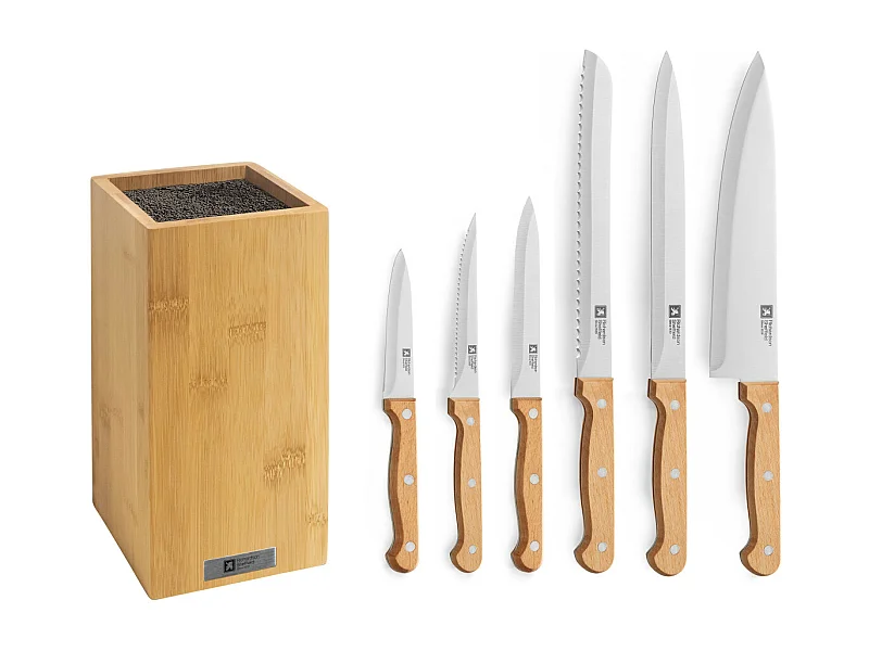 Artisan Bois  - Bloc en bambou avec 6 couteaux de cuisine