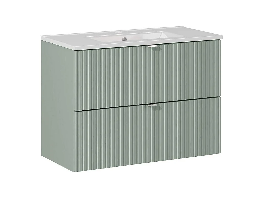 Meuble simple vasque encastrée 80cm 2 tiroirs Jade Vert