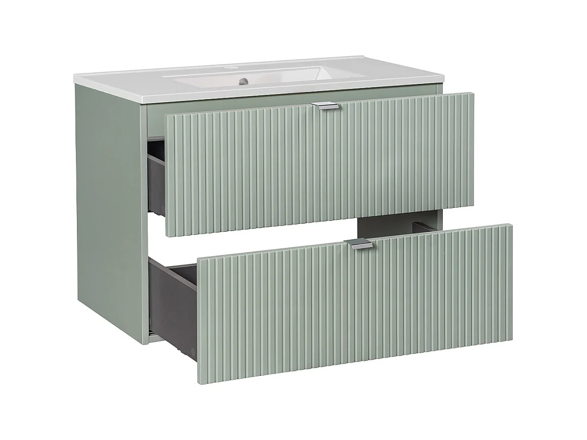 Meuble simple vasque encastrée 80cm 2 tiroirs Jade Vert