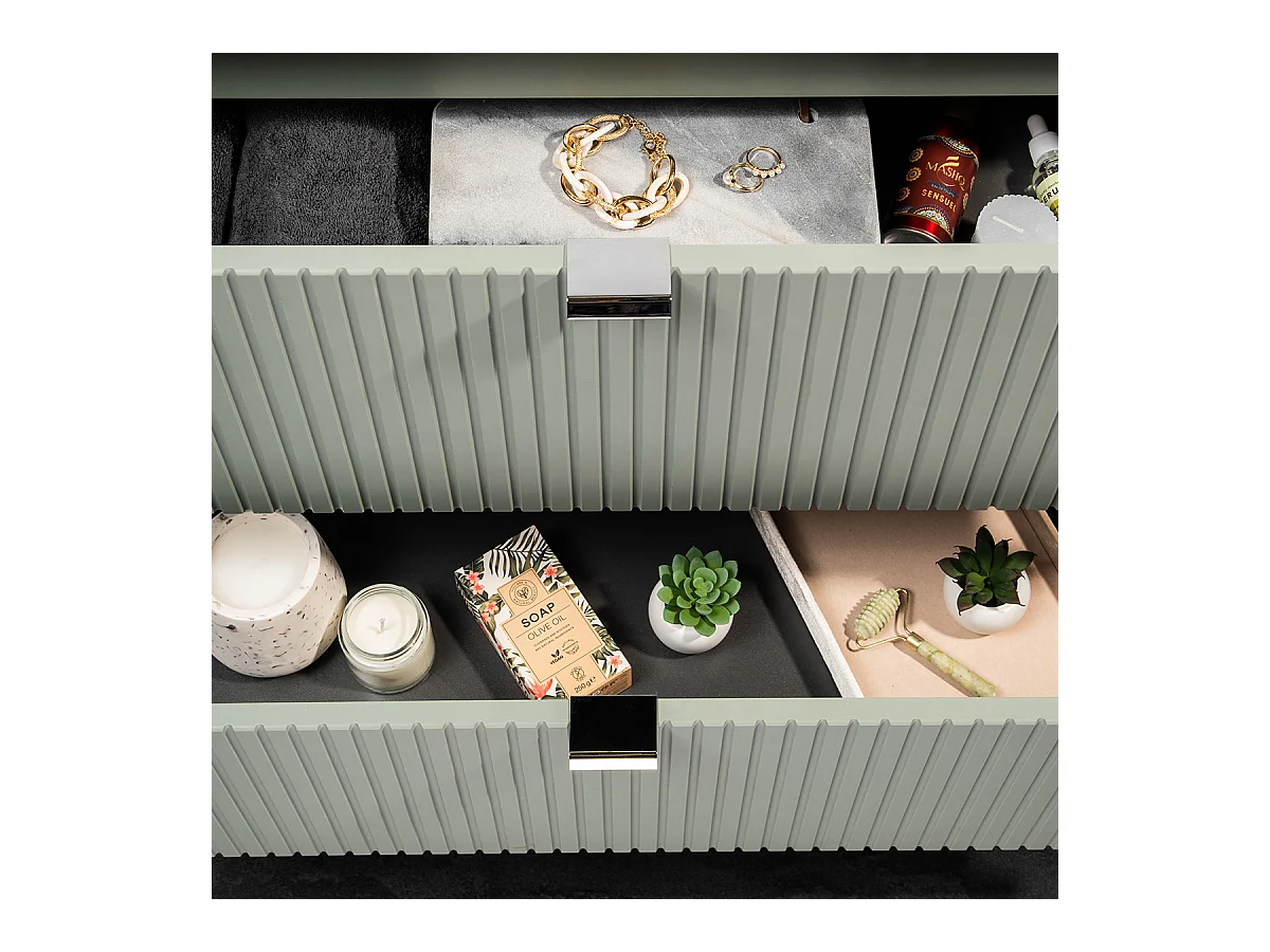 Meuble simple vasque encastrée 80cm 2 tiroirs Jade Vert