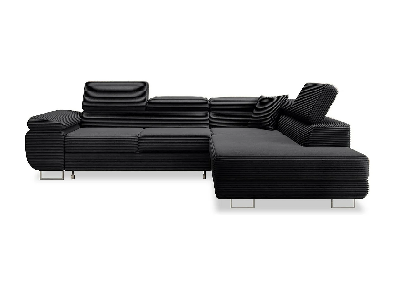 Canapé d'angle droit convertible Marius velours côtelé Noir