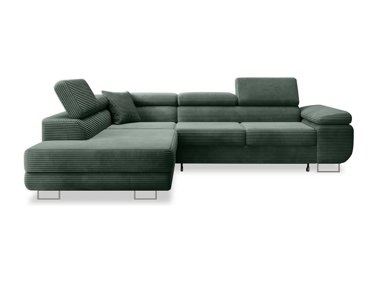 Canapé d'angle gauche convertible Marius velours côtelé Vert