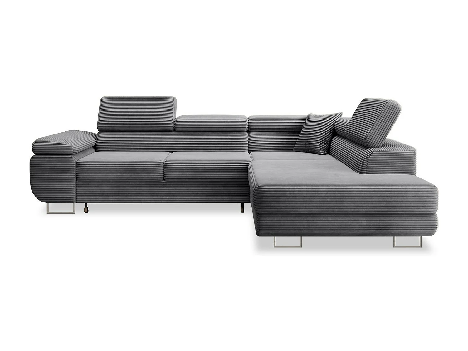 Canapé d'angle droit convertible Marius velours côtelé Gris foncé