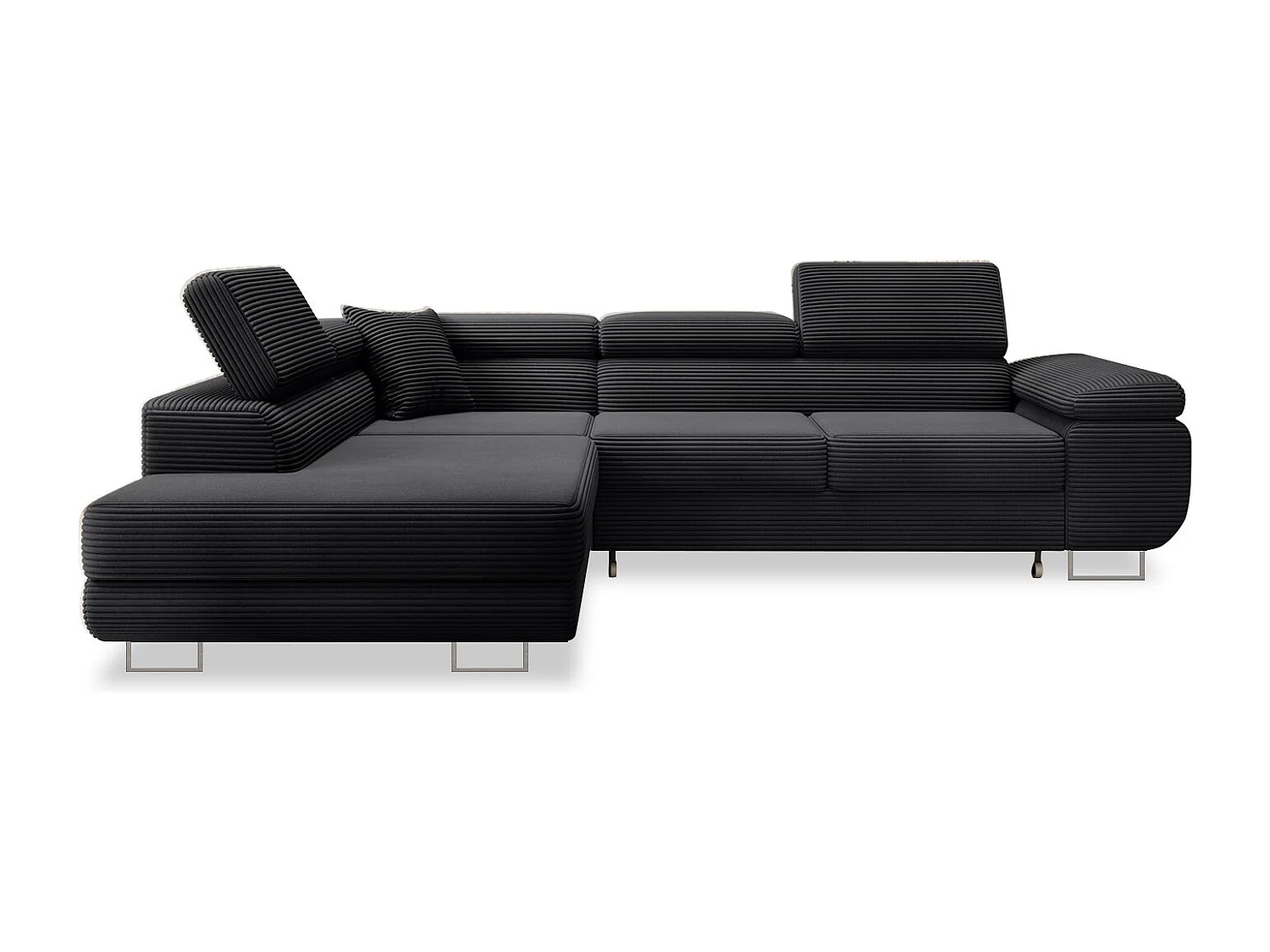 Canapé d'angle gauche convertible Marius velours côtelé Noir