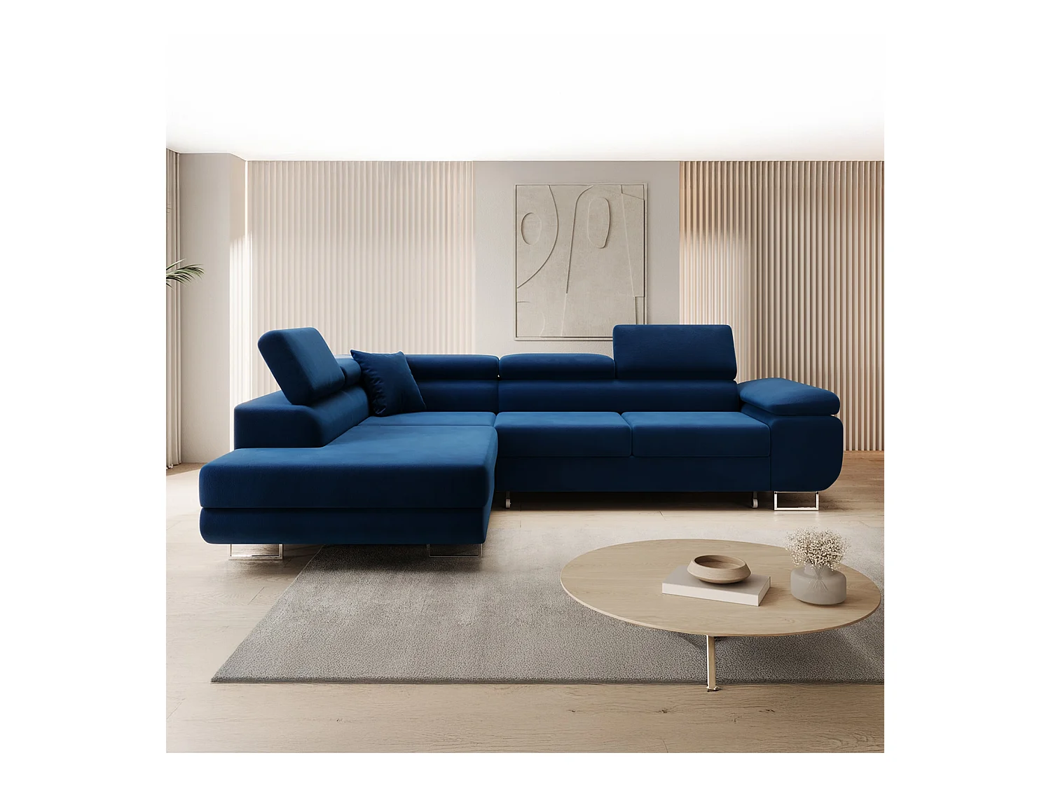Canapé d'angle gauche convertible Marius velours Bleu